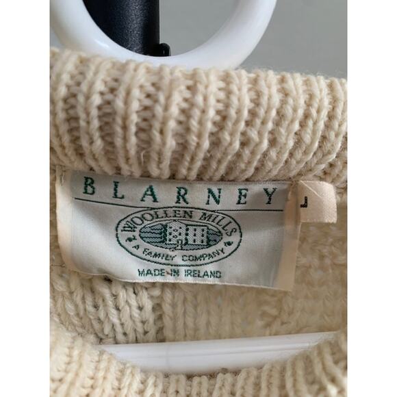 Blarney Woollen Mills-Aran Fisherman-Cable Knit-Wool Sweater-Ivory-Men-L - Picture 3 of 4